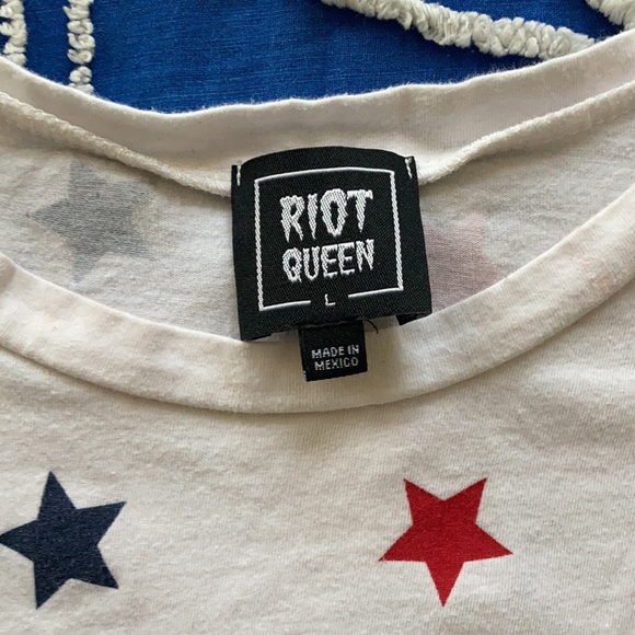 Vintage Y2K Riot Queen Stars Crop Tank Top White Unisex Large - Picture 8 of 9